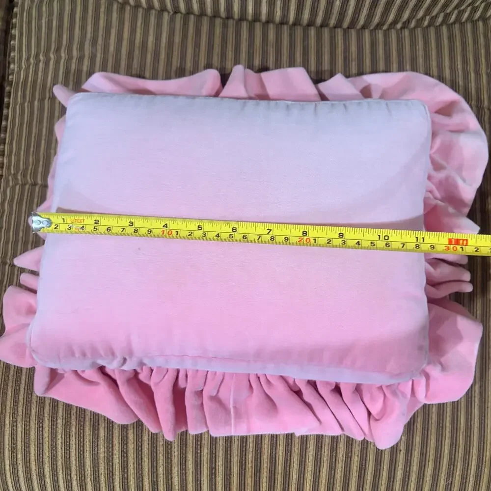 Grandmillennial Dachshund Needlepoint Accent Pillow Pink Velvet Ruffle Handmade